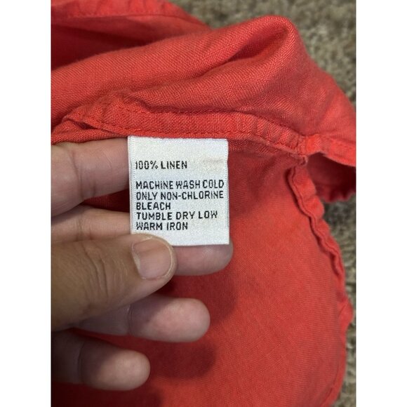 TALBOTS Red Irish Linen Vneck Popover Blouse Top Casual Basic Minimal Light L - Picture 4 of 7